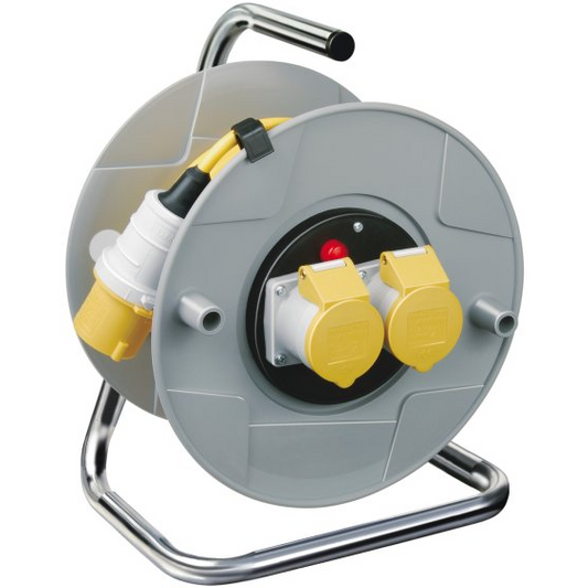 Brennenstuhl Standard 2-Socket Cable Reel (25m Extension Lead, IP44, Thermal Cut-Out Protection, Cable Colour: Yellow)