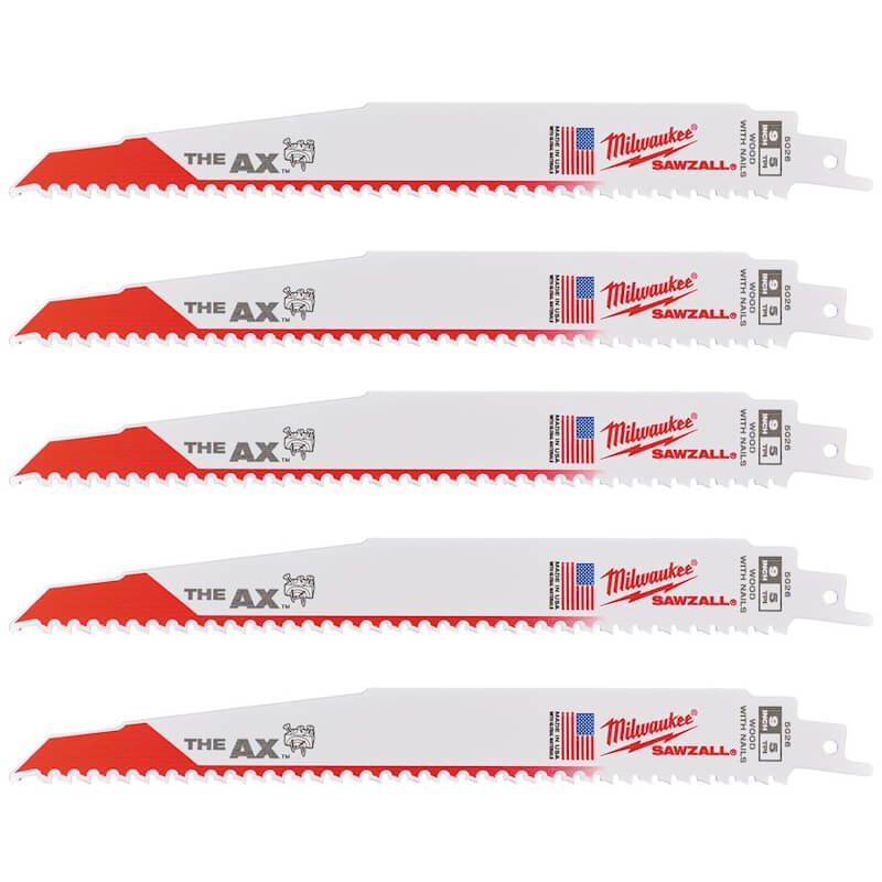 Milwaukee Sawzall AX Demolition Blades for Wood 230mm x 5 TPI (5 Pack)