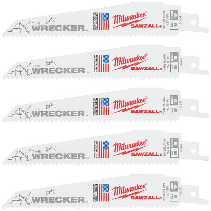 Milwaukee 150mm 7/11TPI SAWZALL™ Multi material Heavy Duty WRECKER™ Blades (5 Pack)