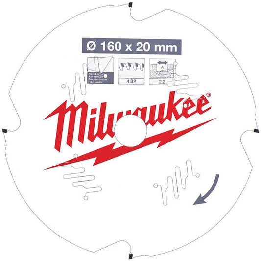 Milwaukee 160mm x 20mm 4T Fibre Cement Saw Blade