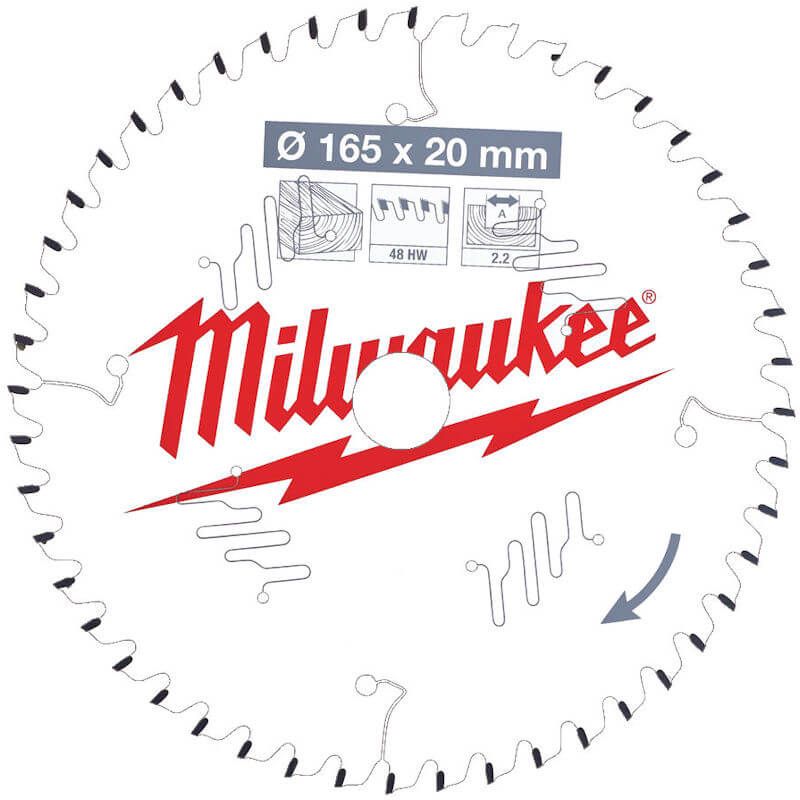 Milwaukee 165mm x 20mm x 48T Circular Saw Blade with Anti-Friction Coating