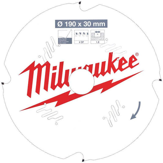 Milwaukee 190mm x 30mm x 4T Circular Saw Blade with Anti-Friction Coating