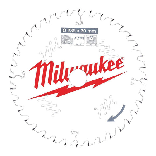 Milwaukee 235mm x 30mm x 36T Circular Saw Blade with Anti-Friction Coating