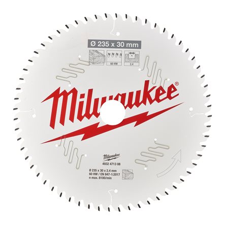 Milwaukee 235mm x 30mm x 60T Circular Saw Blade with Anti-Friction Coating