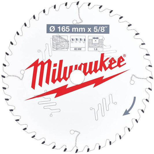 Milwaukee 165mm x 15.87mm x 40T Wood Circular Saw Blade
