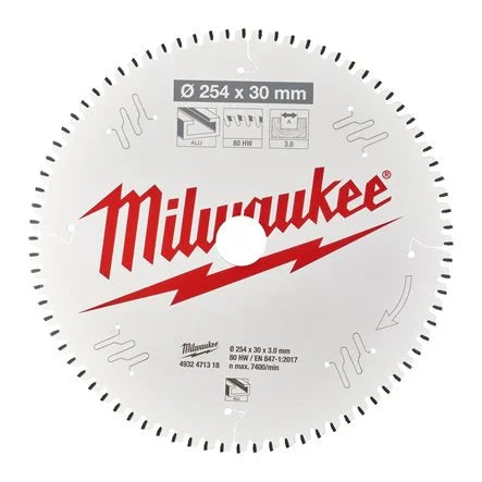 Milwaukee 254mm x 30mm x 80T Circular Saw Blade with Anti-Friction Coating