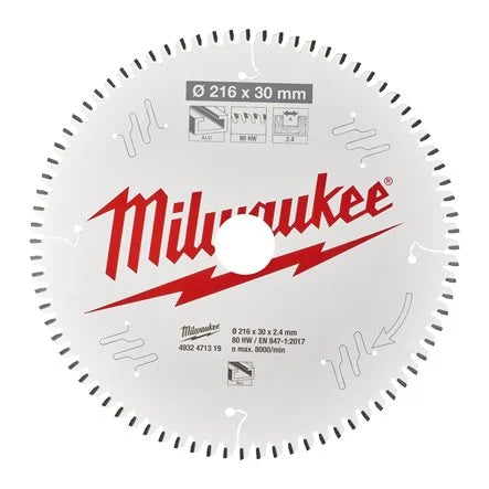 Milwaukee 216mm x 30mm x 80T Circular  4932471319Saw Blade with Anti-Friction Coating