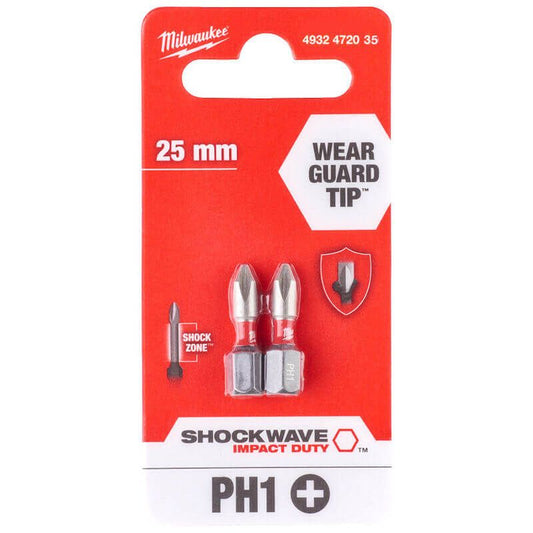 Milwaukee ShockWave Impact Duty PH1 x 25mm Screwdriving Bits