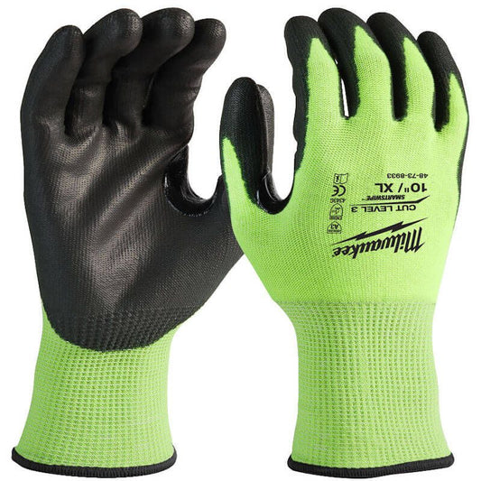 Milwaukee High Visibility Cut Level 3/C Dipped Gloves - Size 8 (M)