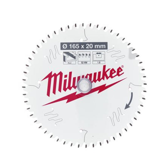 Milwaukee 165mm x 20mm 52T Aluminium Saw Blade