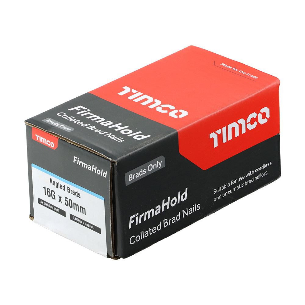 TIMCO FirmaHold Collated Brad Nails - 16 Gauge x 50mm - Angles - A2 Stainless Steel - Box of 2000