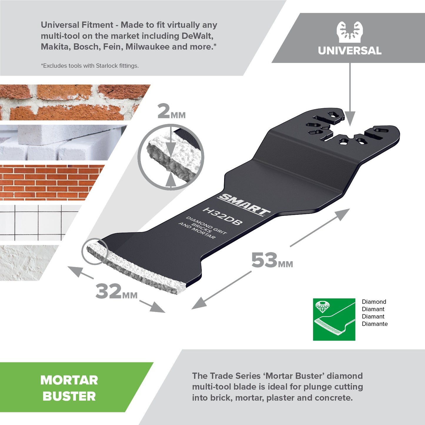 SMART Trade Series 'Mortar Buster' 32mm Brazed Diamond Multi Tool Blade