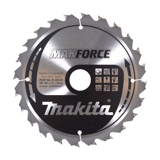 Makita 190mm x 30mm 24T MAKFORCE Circular Saw Blade