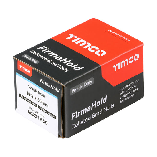 TIMCO FirmaHold Collated Brad Nails - 16 Gauge x 50mm - Straight - A2 Stainless Steel - Box of 2000