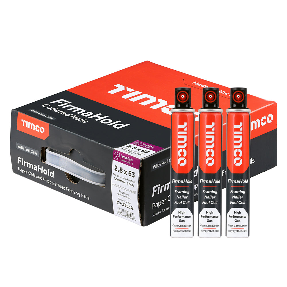 TIMCO 2.8 x 63mm - FirmaHold Collated Clipped Head Nails & Fuel Cells - Trade Pack - Ring Shank - FirmaGalv + (Box of 3300)