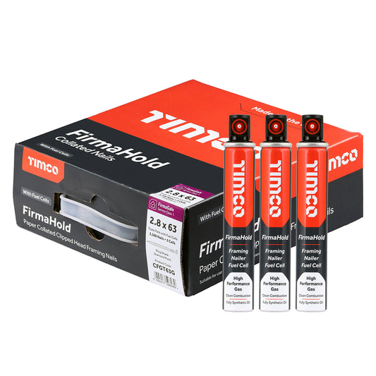TIMCO 2.8 x 63mm - FirmaHold Collated Clipped Head Nails & Fuel Cells - Trade Pack - Ring Shank - FirmaGalv + (Box of 3300)