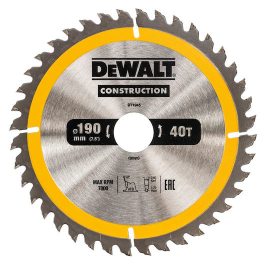 Dewalt CONSTRUCTION Circular Saw Blade 190mm x 30mm x 40T