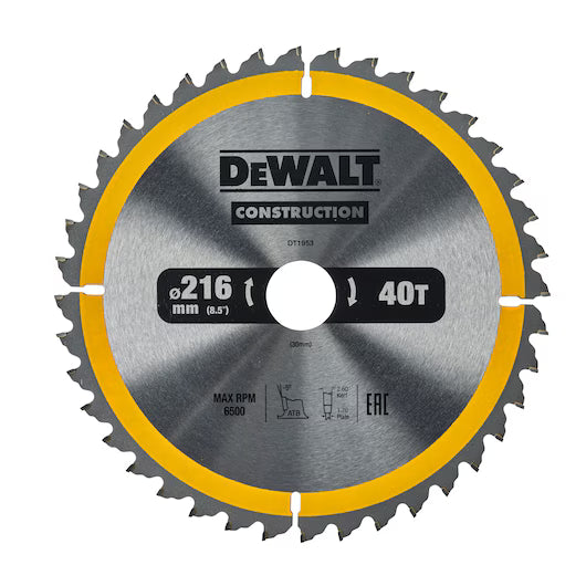 DeWalt CONSTRUCTION 216mm x 30mm 40T Circular Saw Blade