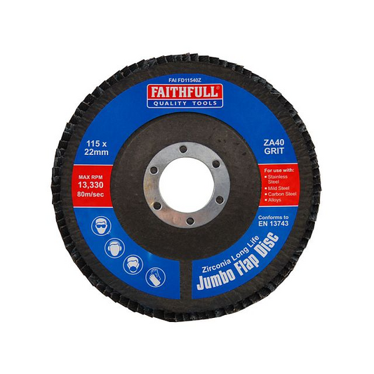 Faithfull Flap Disc Zirconia ZA40 115mm Jumbo