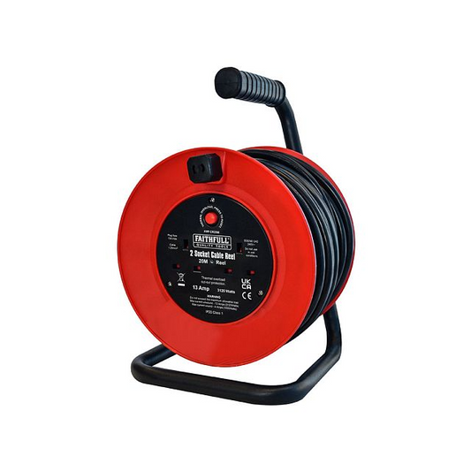 Faithfull Open Cable Reel 240V 20M 13A 2 Socket