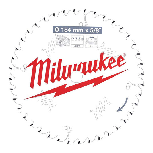 Milwaukee 184mm x 5/8" 40T Thin Kerf Wood Saw Blade
