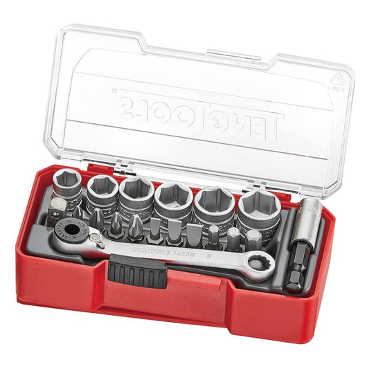 Teng Tools 1/4" Socket Set 6 pt With Belt Clip 19 Pieces