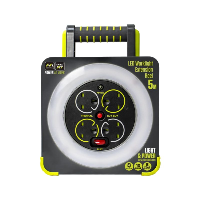 Masterplug ProXT 4 Socket LED Worklight Extension Reel 5m Cable