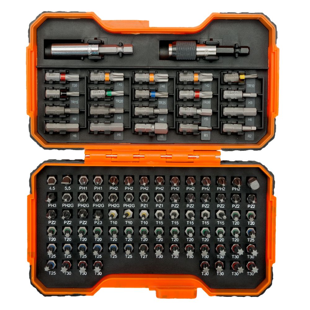 Bahco 1/4" Bit Set for Slotted/Phillips/Pozidriv/Hex/ TORX®/TORX® Tamper/Robertson Screw - 100 Pcs 59/S100BC