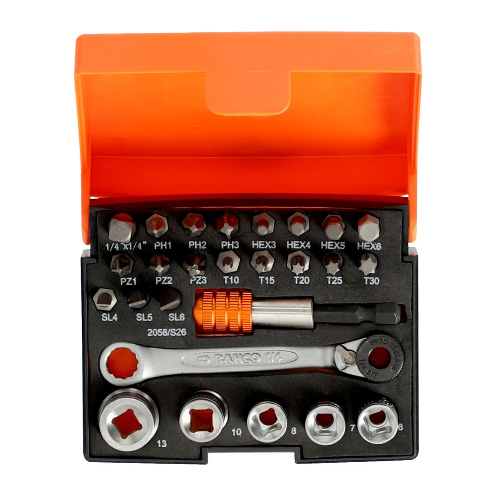 Bahco 1/4" Standard Bit & Socket Set for Slotted/Phillips/Pozidriv/TORX®/Hex Head Screw - 26 Pcs
