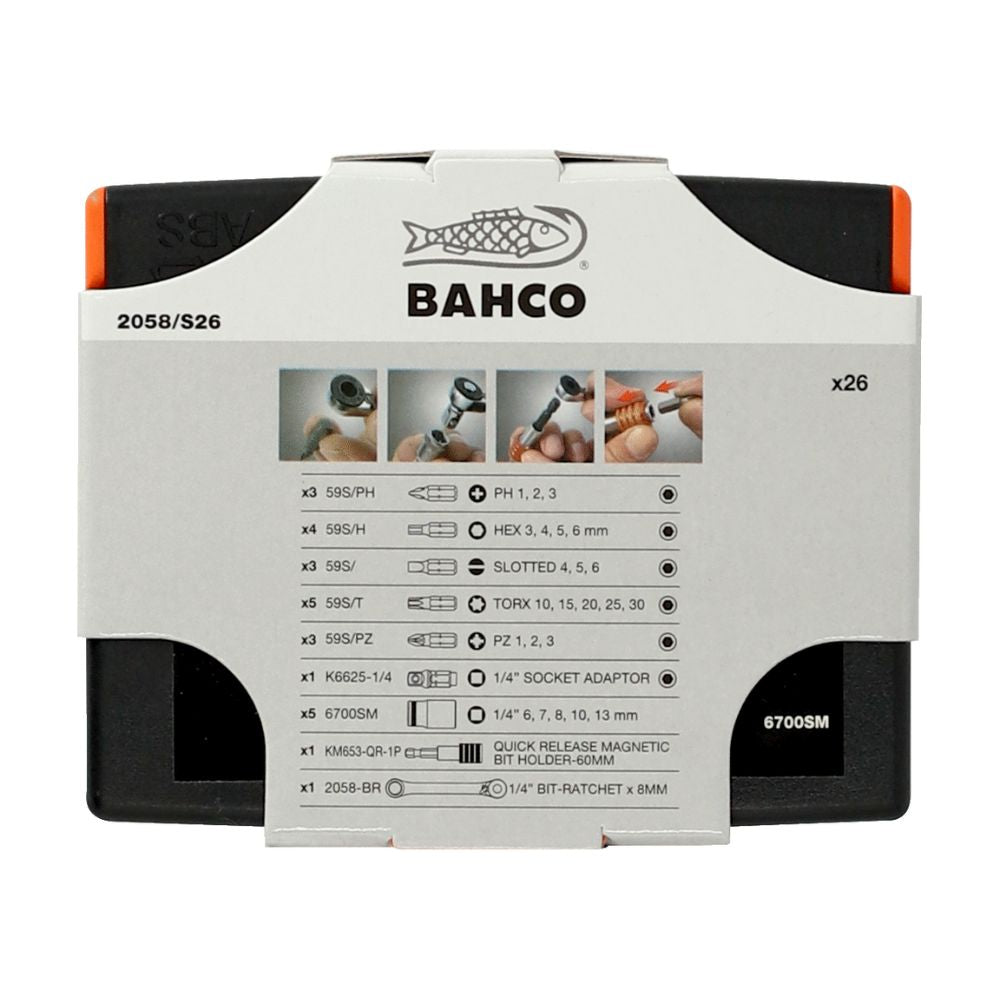 Bahco 1/4" Standard Bit & Socket Set for Slotted/Phillips/Pozidriv/TORX®/Hex Head Screw - 26 Pcs