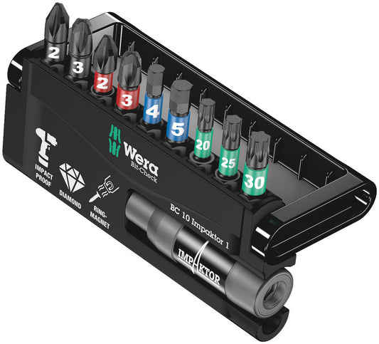 Wera Bit-Check 10 Impaktor 1/4" Hex Shank Mixed Bit Set 10 Pieces look