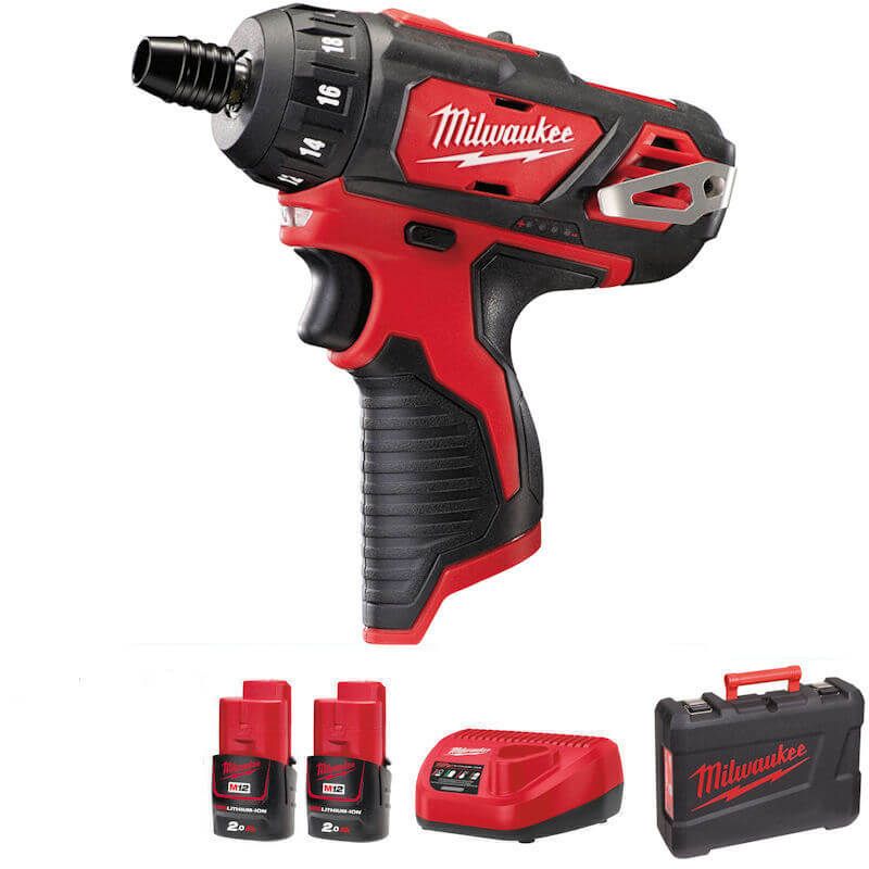 Milwaukee 12V M12 Compact Screwdriver With 2 x 2.0Ah Batteries, Charger & Case