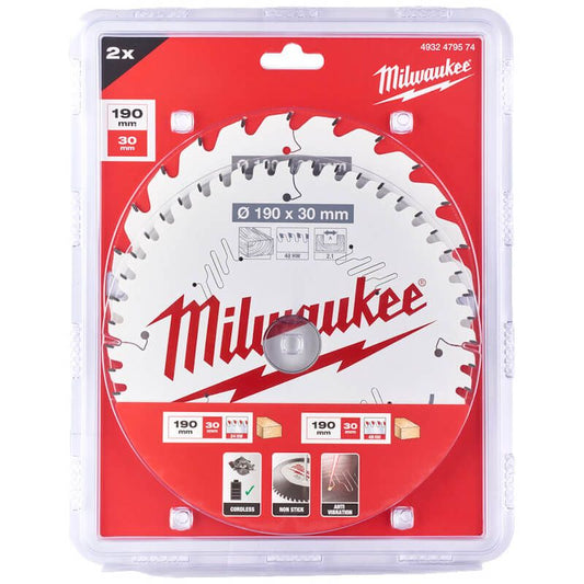 Milwaukee Circular Saw Blade Twin Pack 190MM X 2 - 24T + 48T