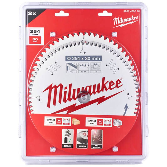 Milwaukee 254mm Circular Saw Blade with Anti-Friction Coating Twin Pack