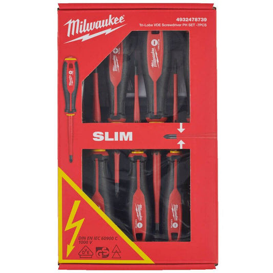 Milwaukee 7 Piece Tri-Lobe VDE Slim Screwdriver PH Set