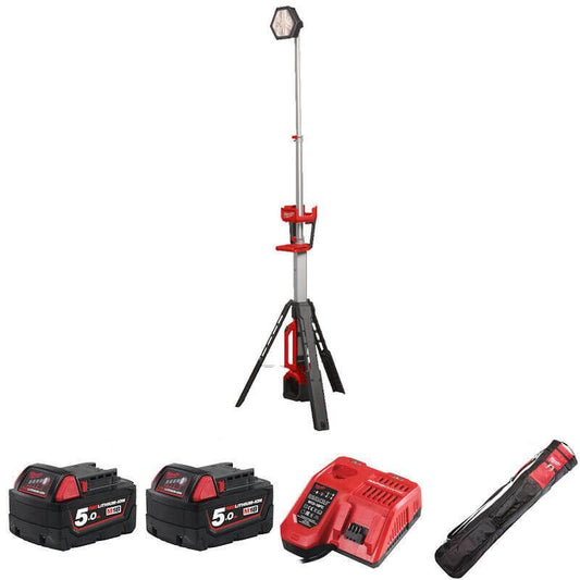 Milwaukee M18™ LED Stand Light With 2 x 5.0Ah Batteries, Charger & Bag