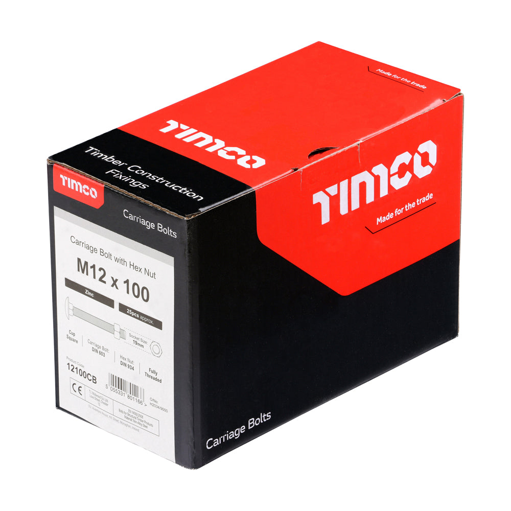 TIMCO Carriage Bolts & Hex Nuts M12 X 100  (25 Pieces)