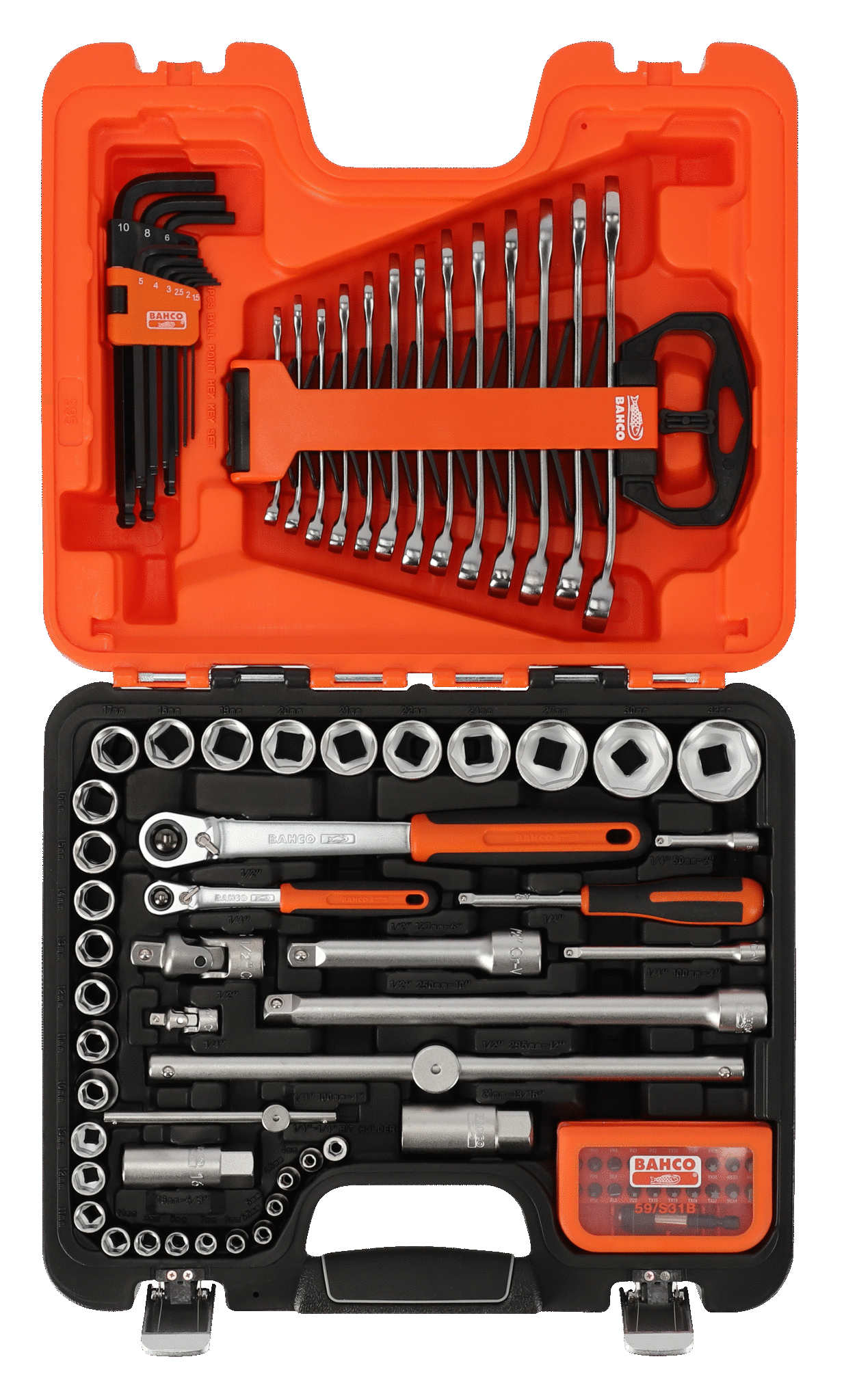 Bahco Socket Set with Combination Wrenches, Hex L-Keys and Bits - 96 Pcs S95