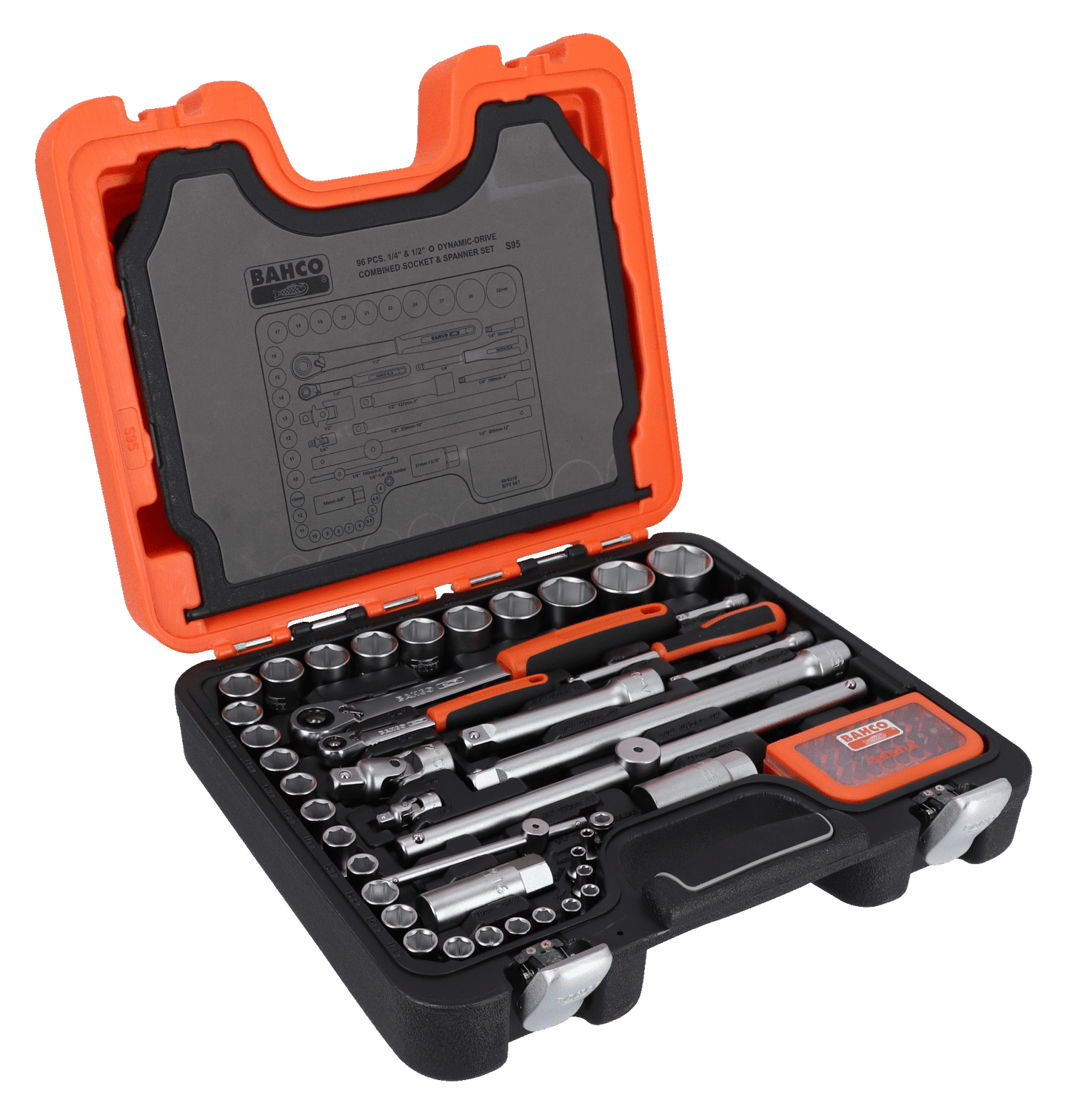 Bahco Socket Set with Combination Wrenches, Hex L-Keys and Bits - 96 Pcs S95