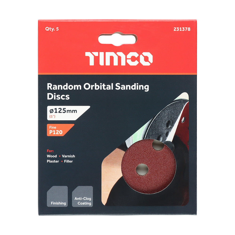 TIMCO Random Orbital Sanding Discs - 120 Grit - Red 125mm