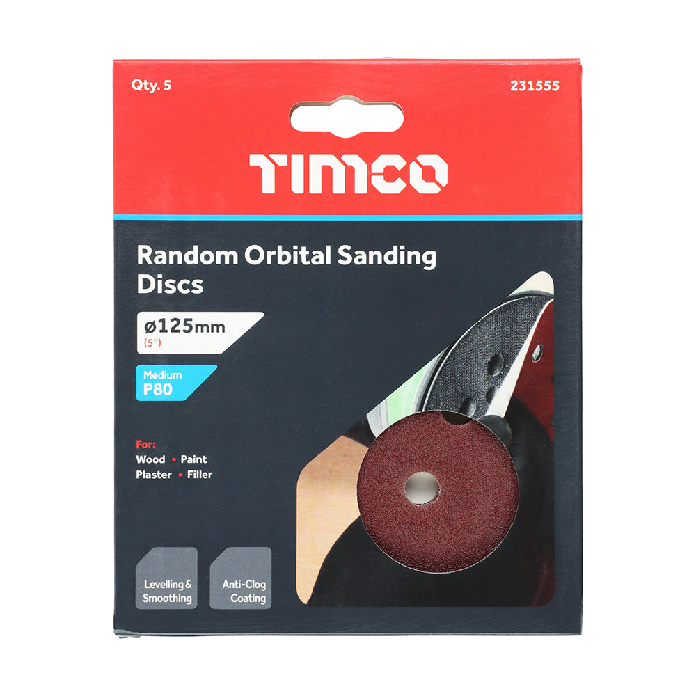 TIMCO Random Orbital Sanding Discs - 80 Grit - Red 125mm