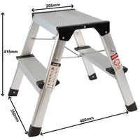 Excel Aluminium Stool Ladder 2 Tread Heavy Duty Folding Hop Up 350mm x 400mm