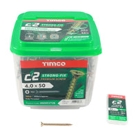 TIMCO 4.0 x 50mm C2 Strong Fix Premium Wood Screw, Countersunk Pozi, Steel Zinc / Yellow Plated (Tub of 800)