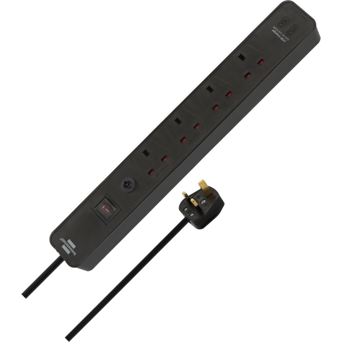 Brennenstuhl Ecolor 4 Gang Extension Lead – 3 Metre Heavy Duty Cable – On/Off Switch – Black