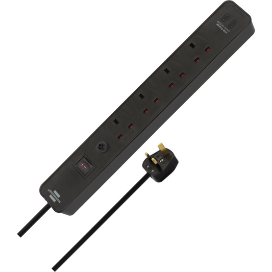 Brennenstuhl Ecolor 4 Gang Extension Lead – 3 Metre Heavy Duty Cable – On/Off Switch – Black