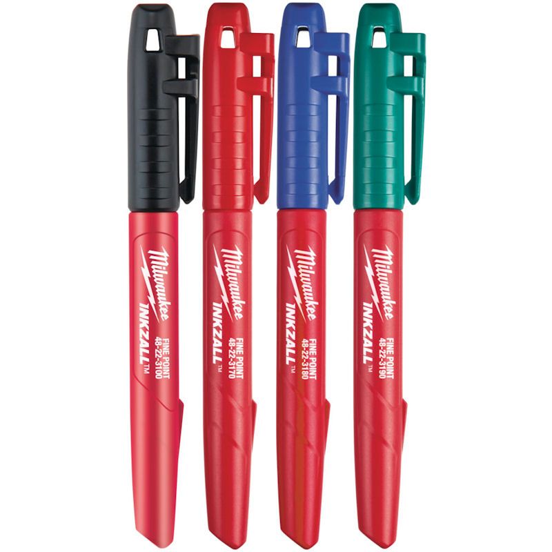 Milwaukee 4 Piece Coloured Fine Point Inkzall Jobsite Marker Set