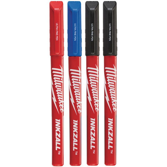 Milwaukee 4 Piece Coloured Ultra Fine Point Inkzall Pen Set