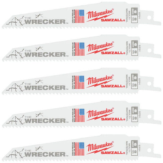 Milwaukee 150mm 7/11TPI SAWZALL™ Multi material Heavy Duty WRECKER™ Blades (5 Pack)