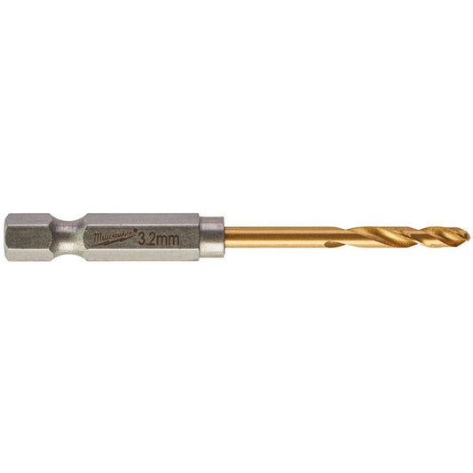 Milwaukee Red Hex - SHOCKWAVE™ HSS-G TiN Metal Drill Bit 3.2mm- Pack of 2