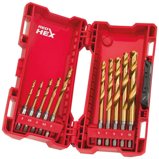 Milwaukee 10 Piece Red Hex ShockWave Impact Duty HSS-Ground Titanium Metal Drill Bit Set